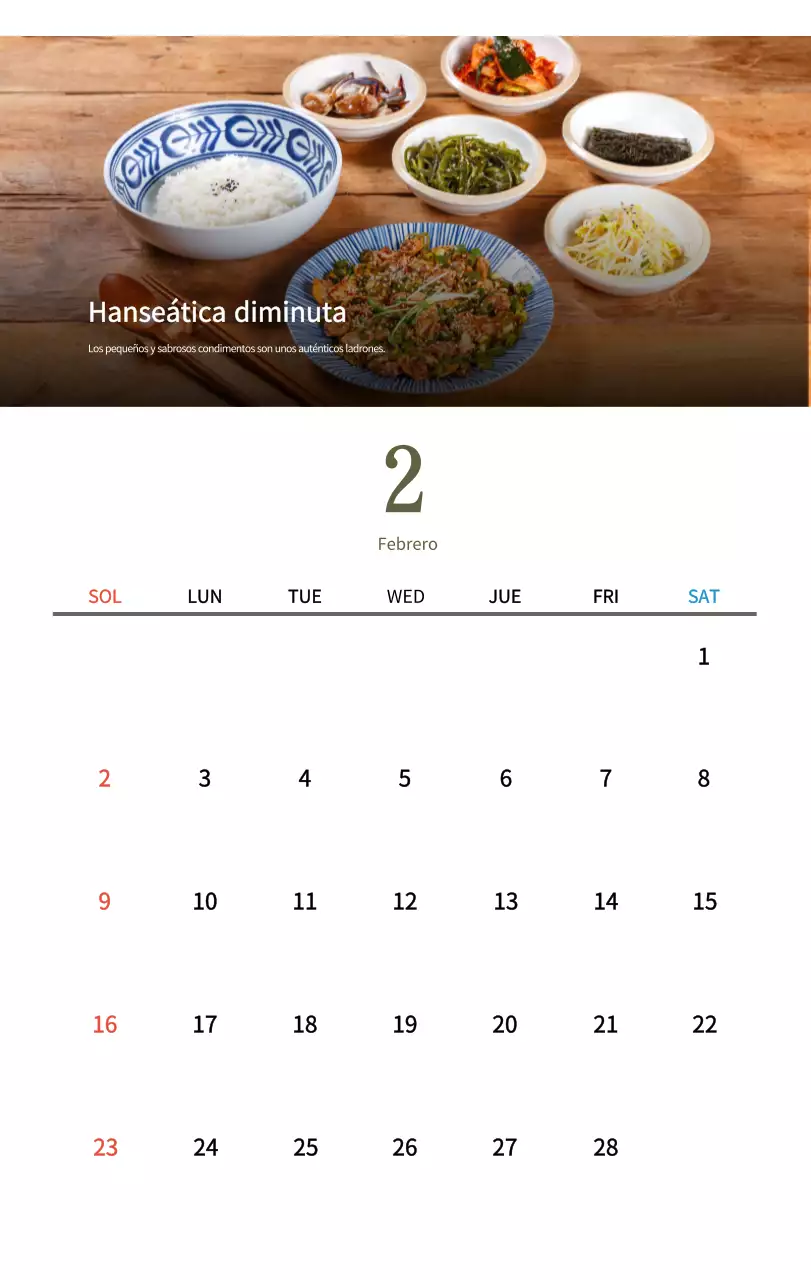 Calendario de comidas tradicionales en beige