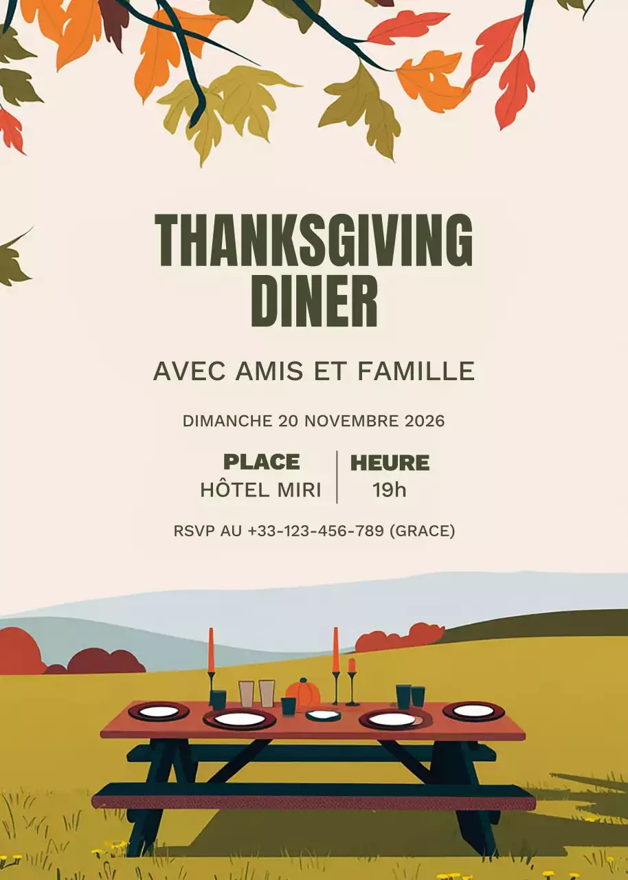 Beige Orange Rustic Thanksgiving Invitation