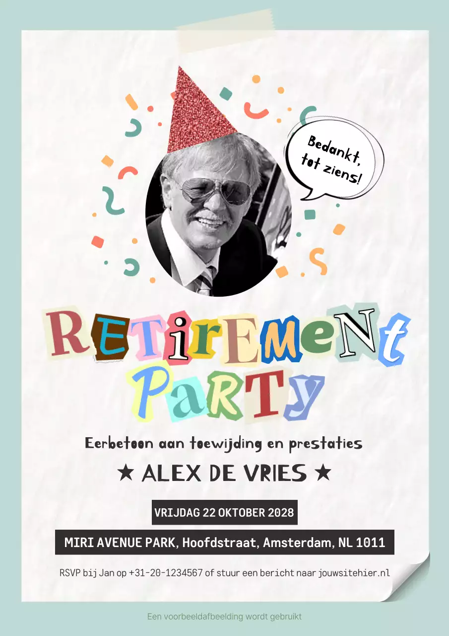 kleurrijke retro uitnodiging voor pensioen