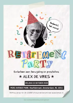 kleurrijke retro uitnodiging voor pensioen