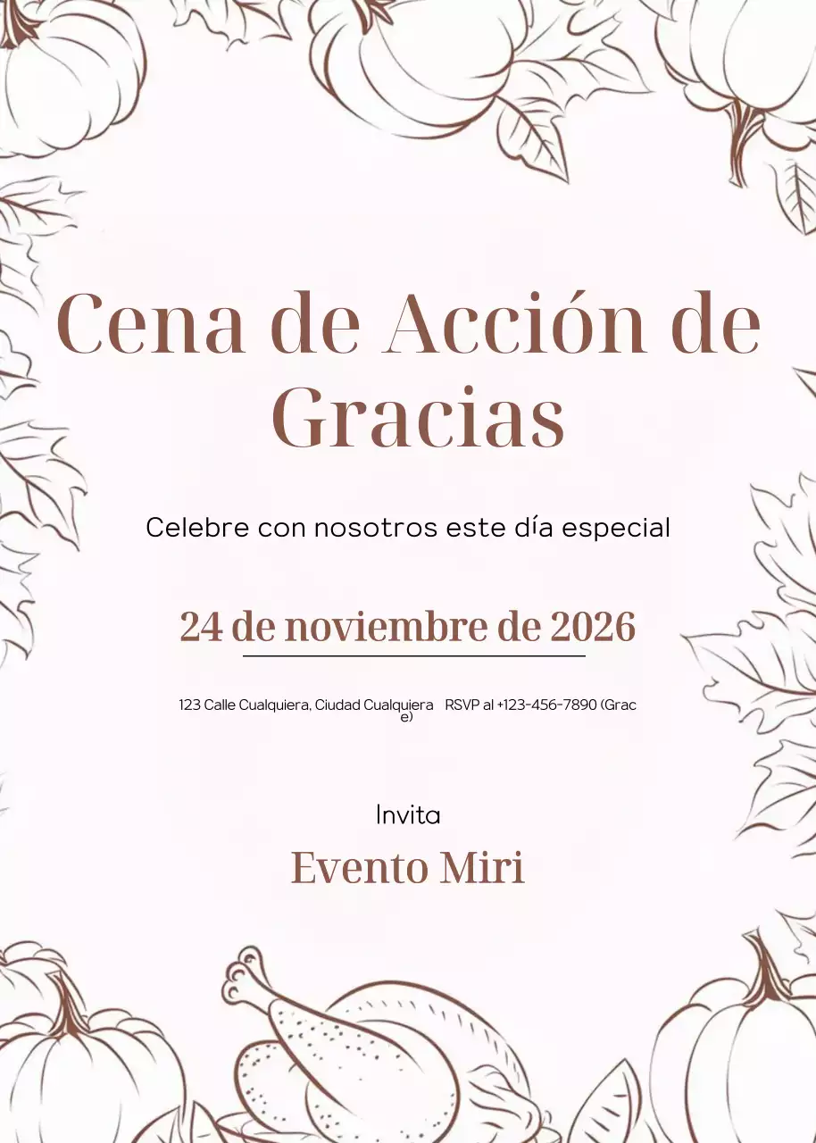 beige elegante invitación de acción de gracias