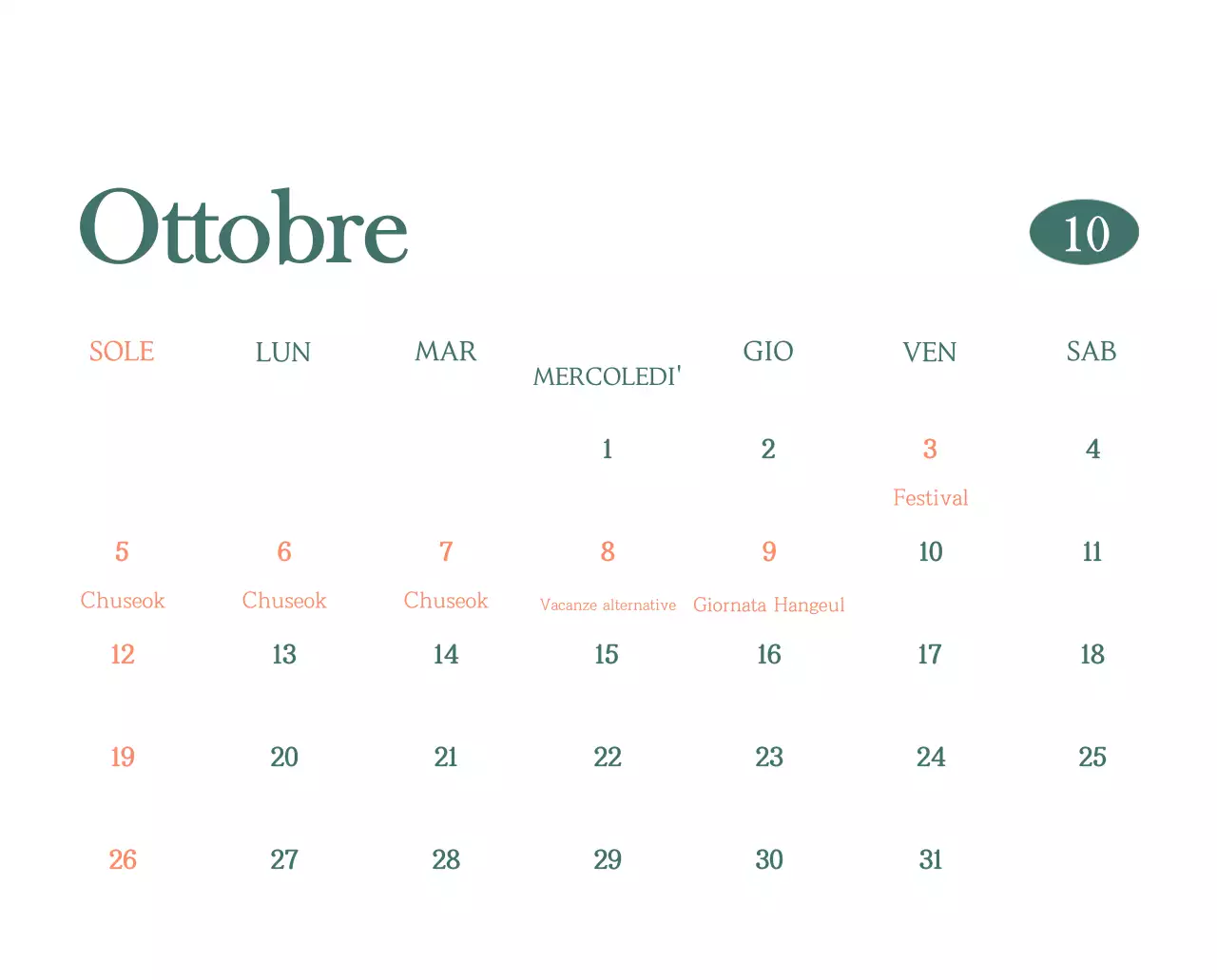 Un moderno calendario dei caffè con i consigli per la bevanda del mese