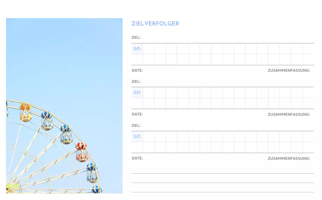 Foto-Zielverfolgungskalender mit einem Hauch von Blau