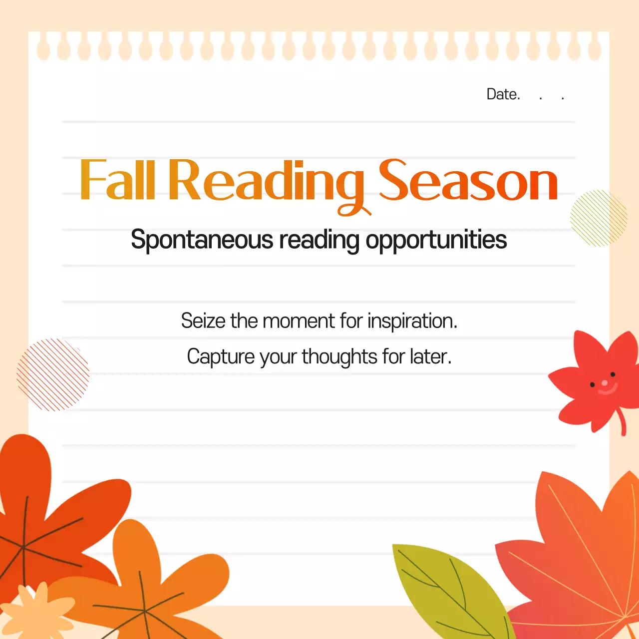 A cute orange and yellow fall reading group recruitment ad