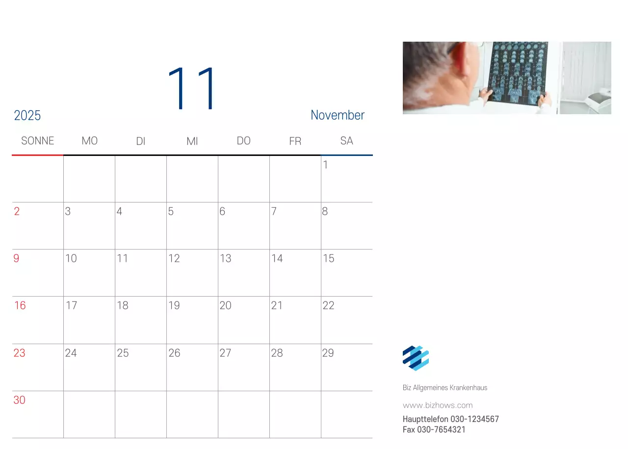 Marineblauer einfacher Krankenhaus-Werbekalender