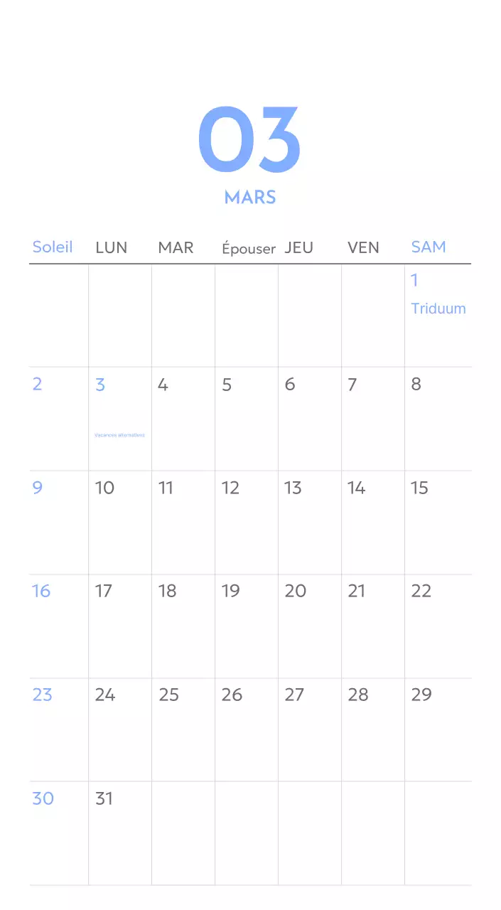 Calendrier photo de suivi des objectifs avec une touche de bleu