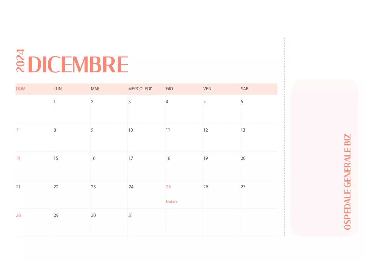 Calendario ospedaliero in cornice verde