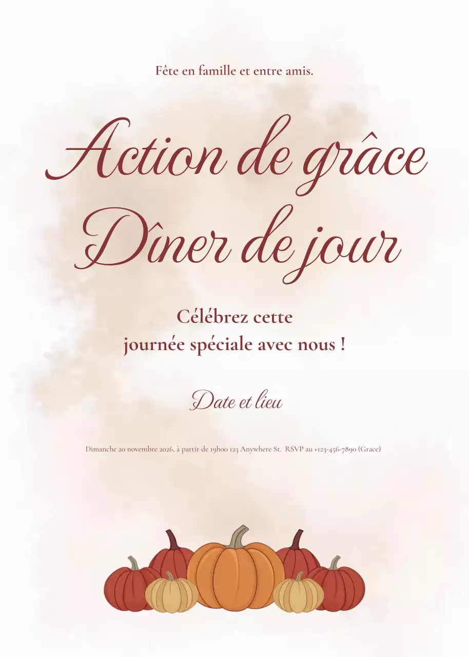 Invitation élégante pour le dîner de Thanksgiving en crème