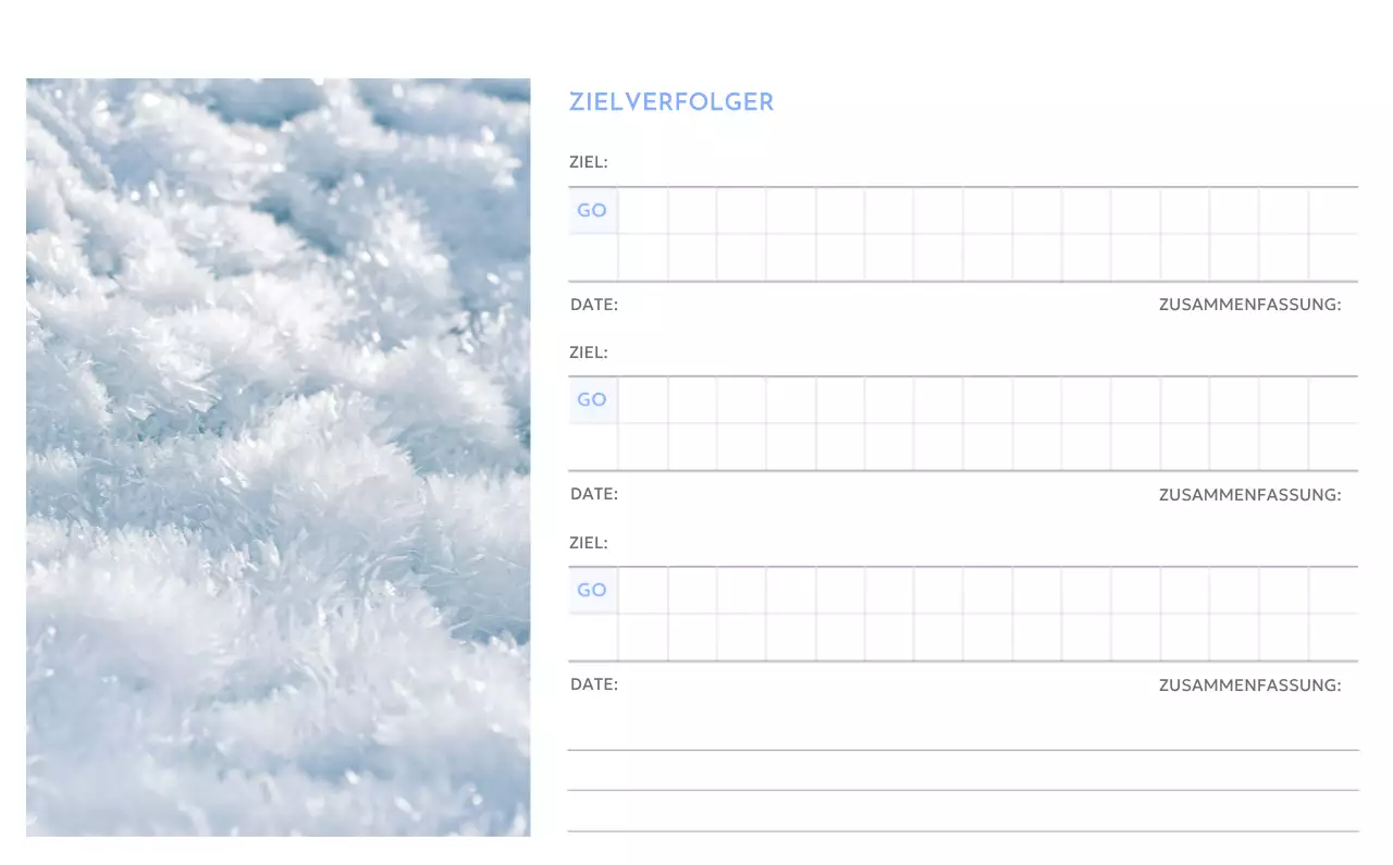 Foto-Zielverfolgungskalender mit einem Hauch von Blau