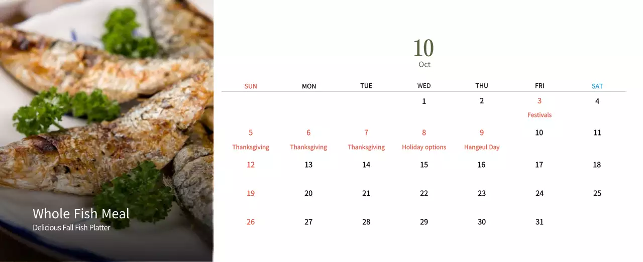Beige Traditional Food Calendar