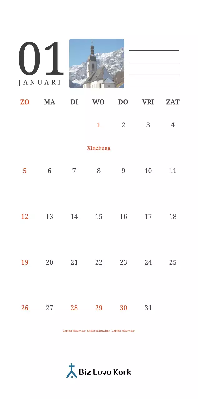 Een fotografische conceptkalender met kerken in landschapsschilderijen