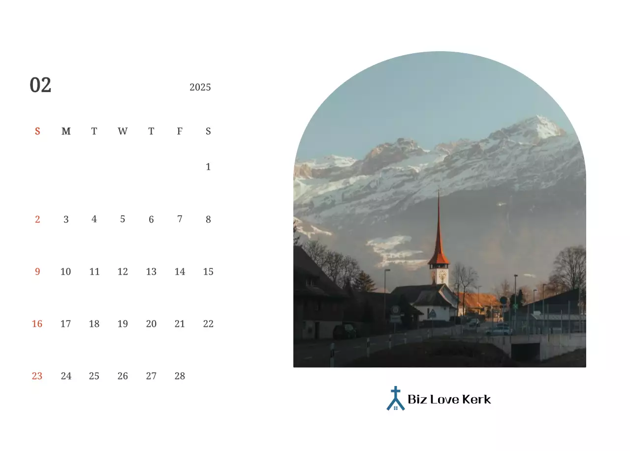Een fotografische conceptkalender met kerken in landschapsschilderijen