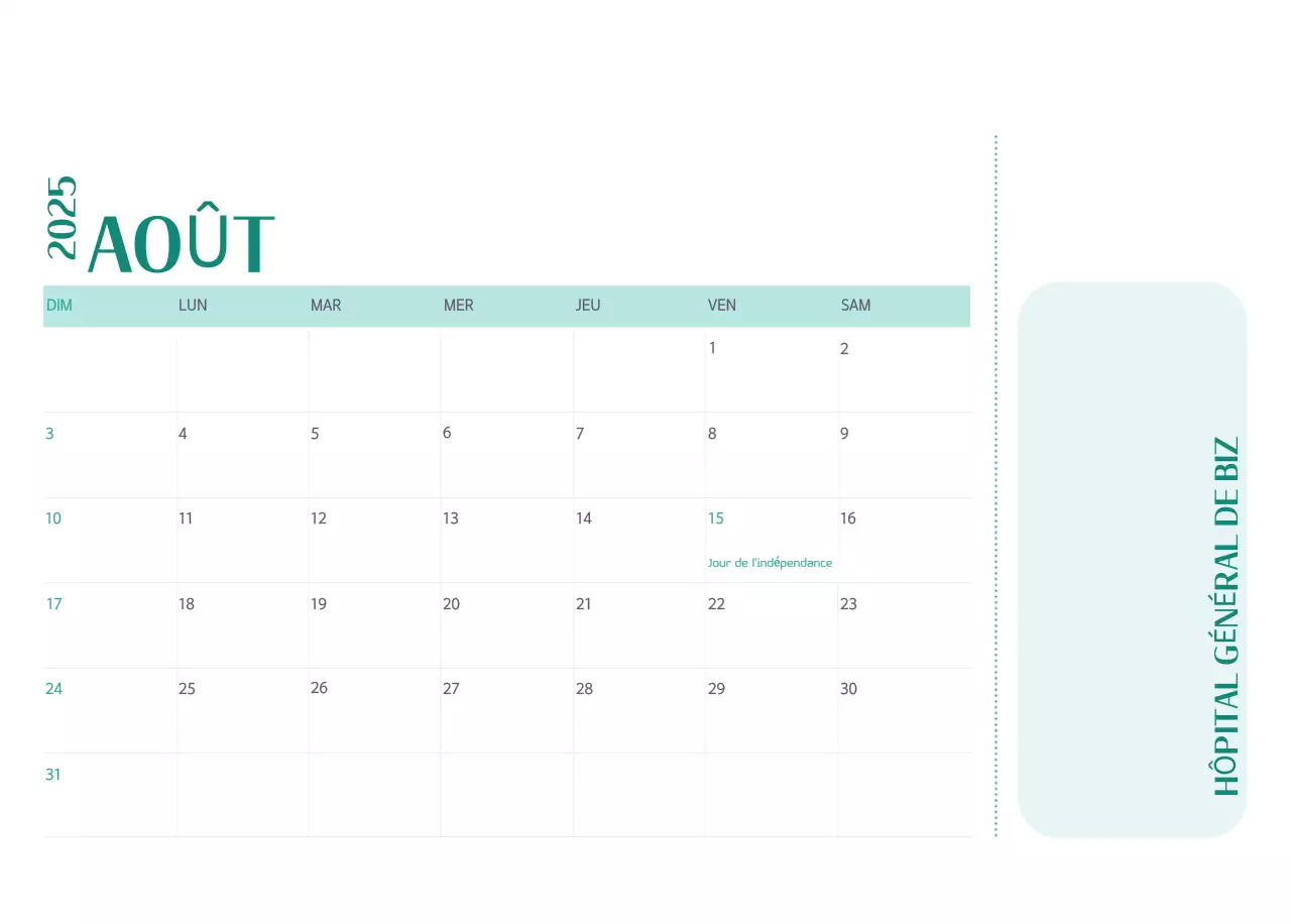 Calendrier hospitalier dans un cadre photo vert