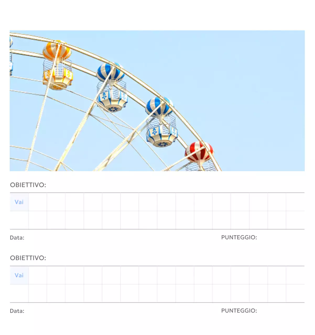 Calendario con foto tracciatore di obiettivi con un tocco di blu