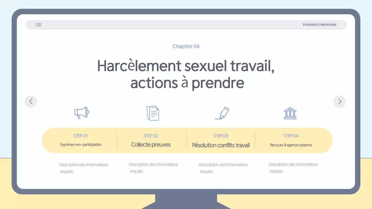 Matériel de formation simple et bleu clair sur la prévention du harcèlement au travail
