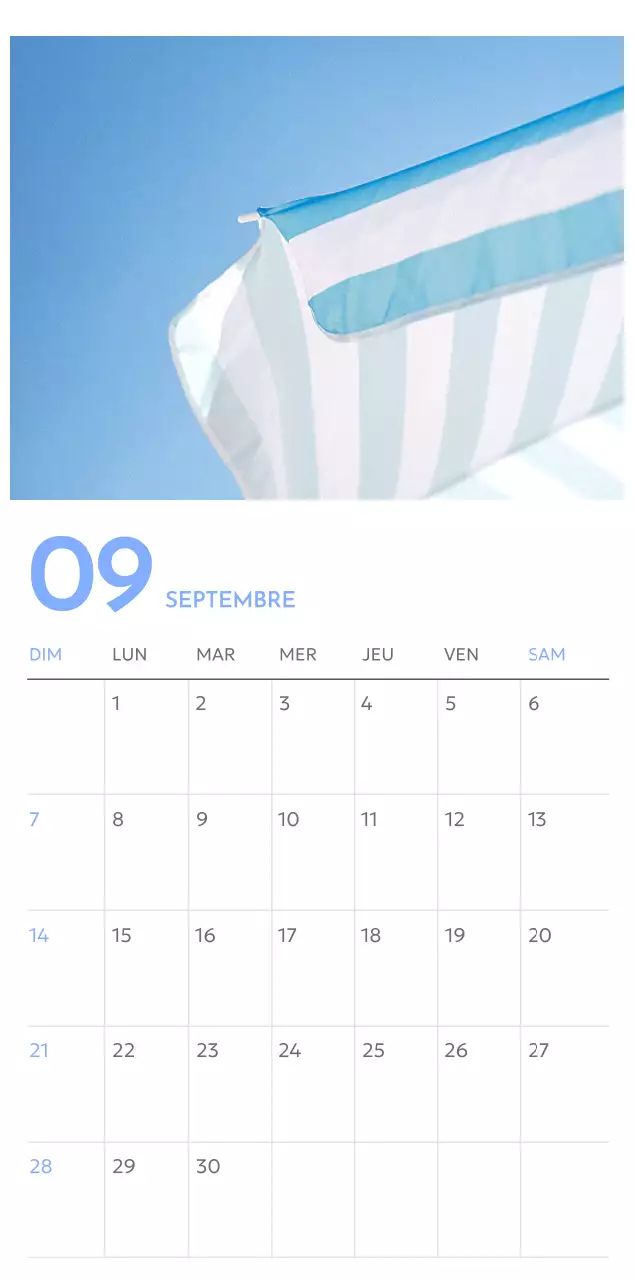 Calendrier photo de suivi des objectifs avec une touche de bleu