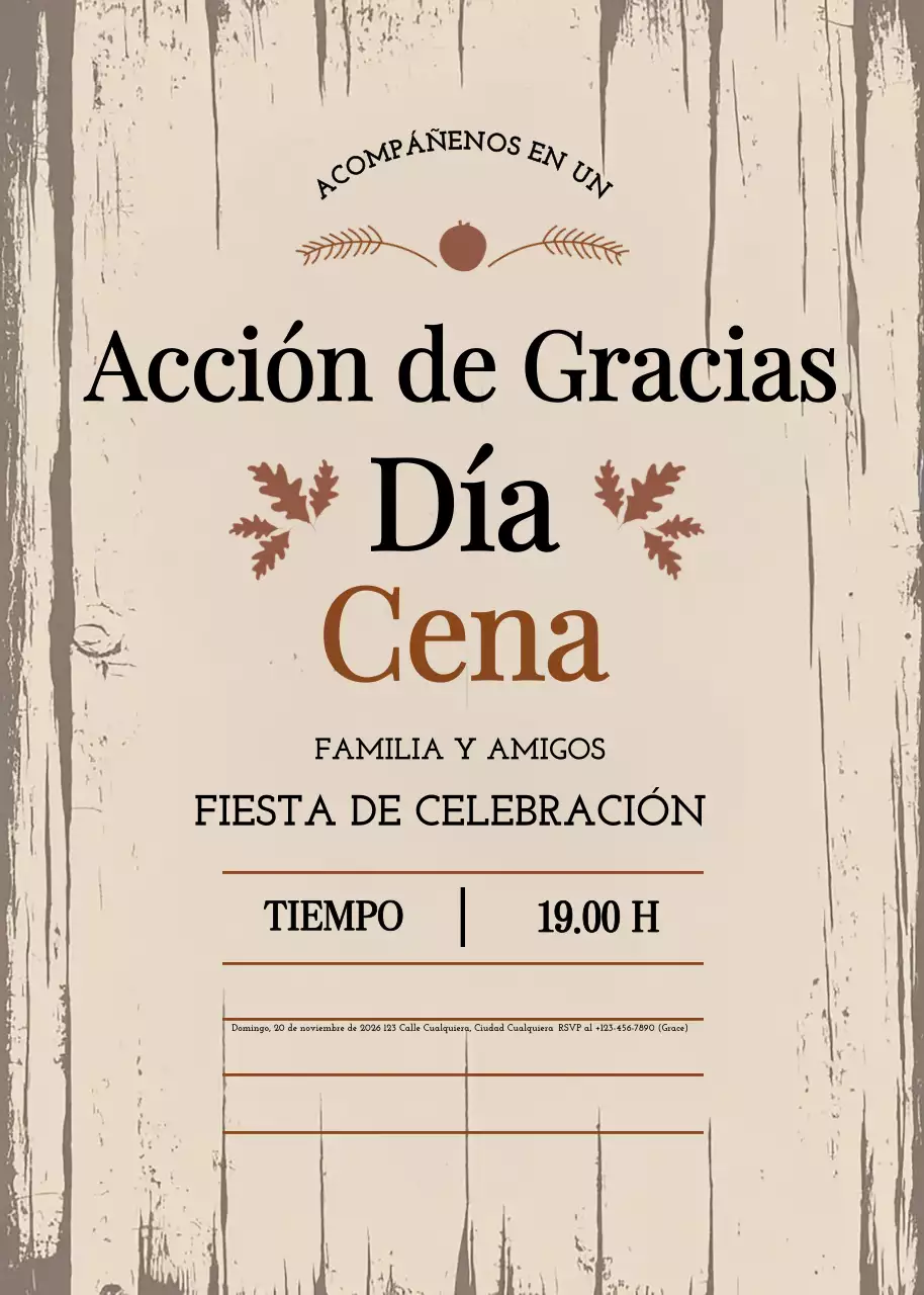 Invitación rústica beige para la cena de Acción de Gracias