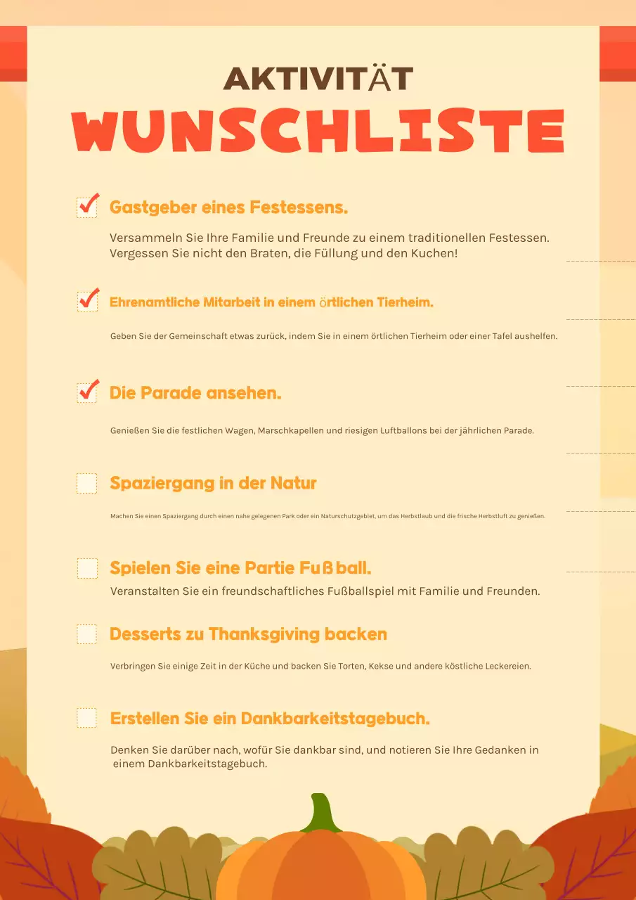 orangefarbener Herbstferien-Planer