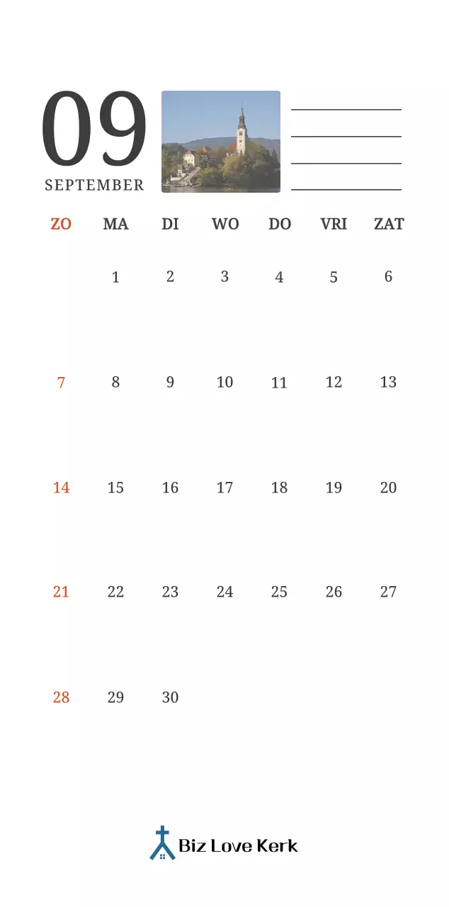 Een fotografische conceptkalender met kerken in landschapsschilderijen