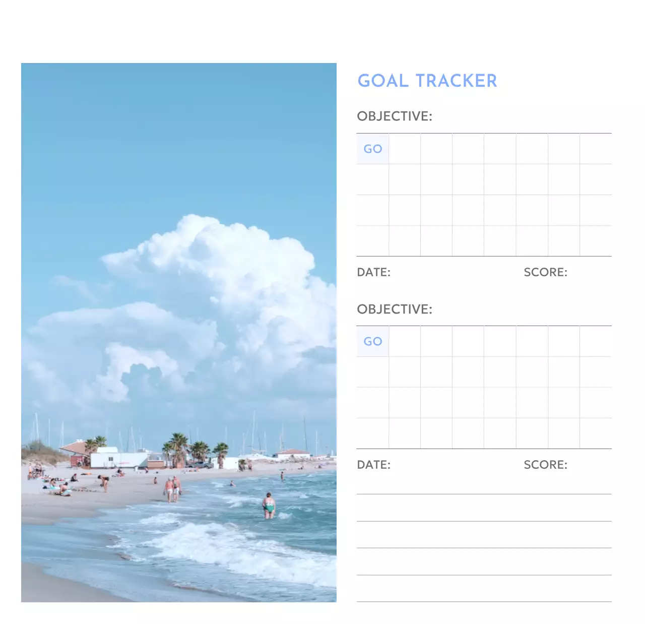 Kalender pelacak sasaran foto dengan percikan warna biru