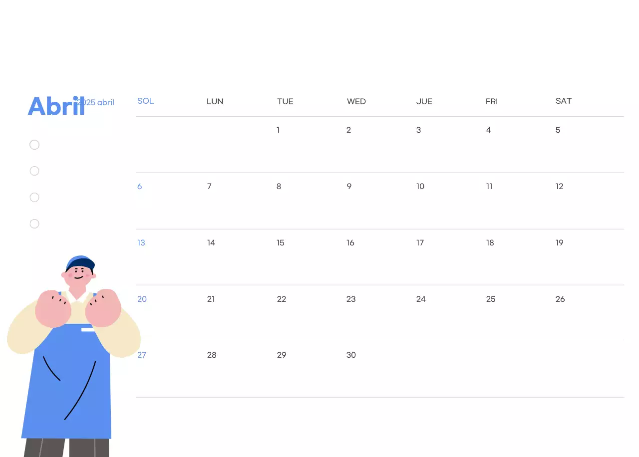 Calendario motivacional con ilustraciones llenas de energía y citas positivas sobre fondo azul claro