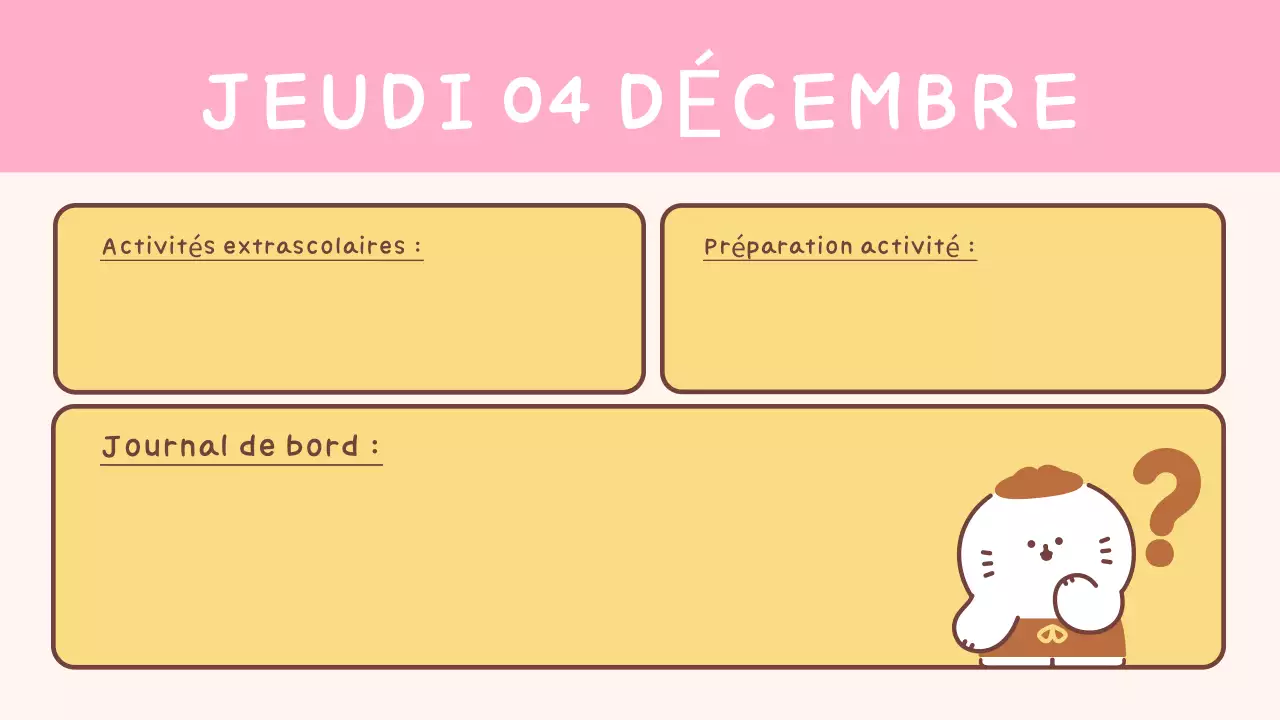 Agenda jaune simple pour l'école