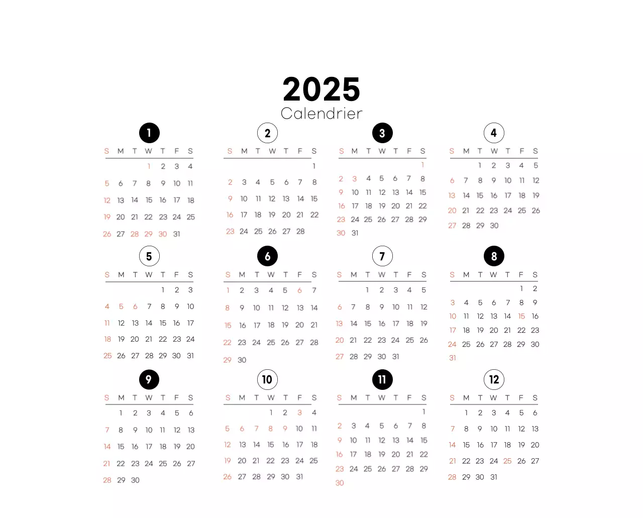 Calendrier minimaliste gris pour le café