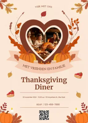 Bruine uitnodiging voor het Thanksgiving-diner