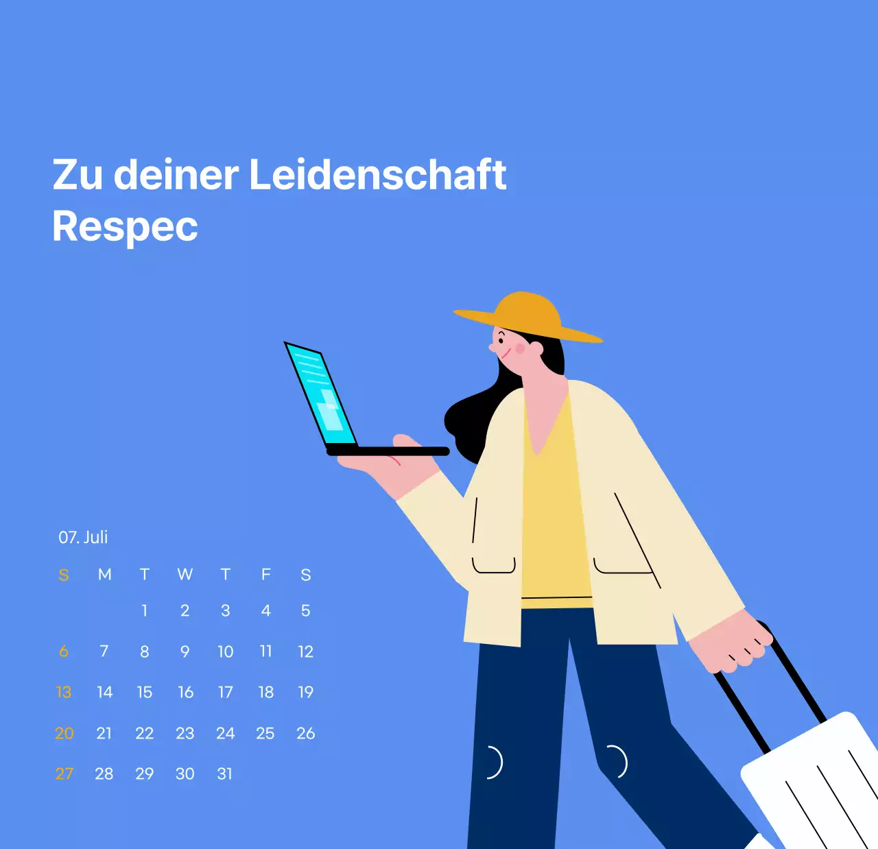 Motivationskalender mit energiegeladenen Illustrationen und positiven Zitaten auf hellblauem Hintergrund