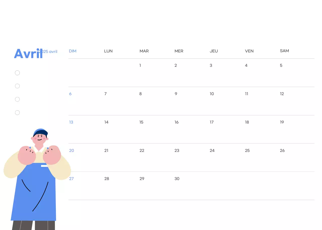 Calendrier de motivation avec des illustrations énergiques et des citations positives sur un fond bleu clair