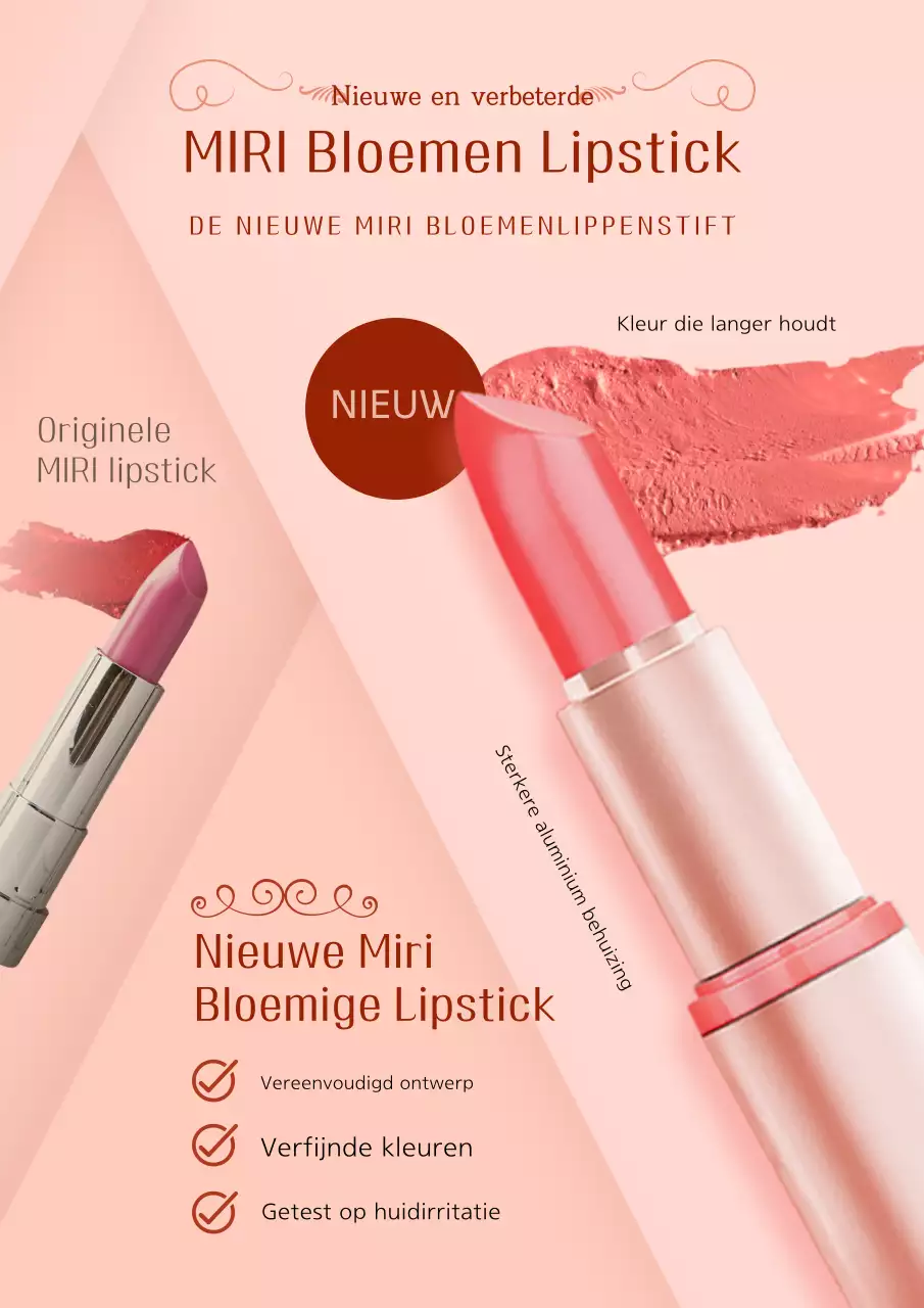 Vernieuwingsadvertentie voor lippenstift in roze en rood