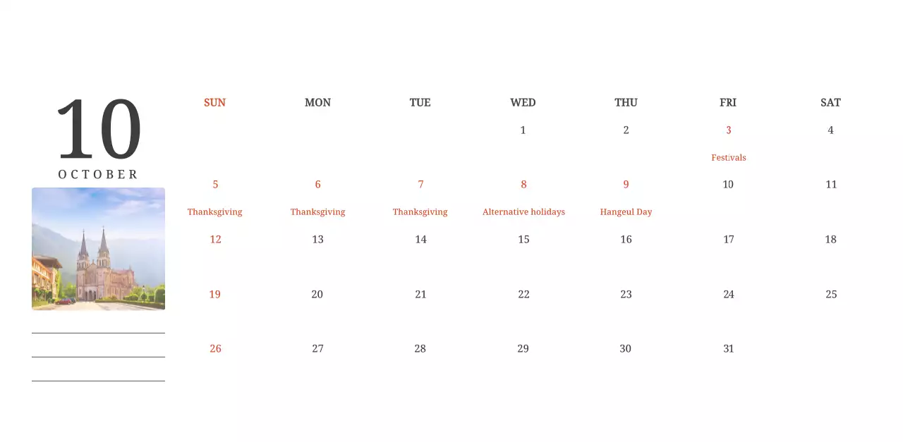 A photographic concept calendar featuring a church in a landscape painting