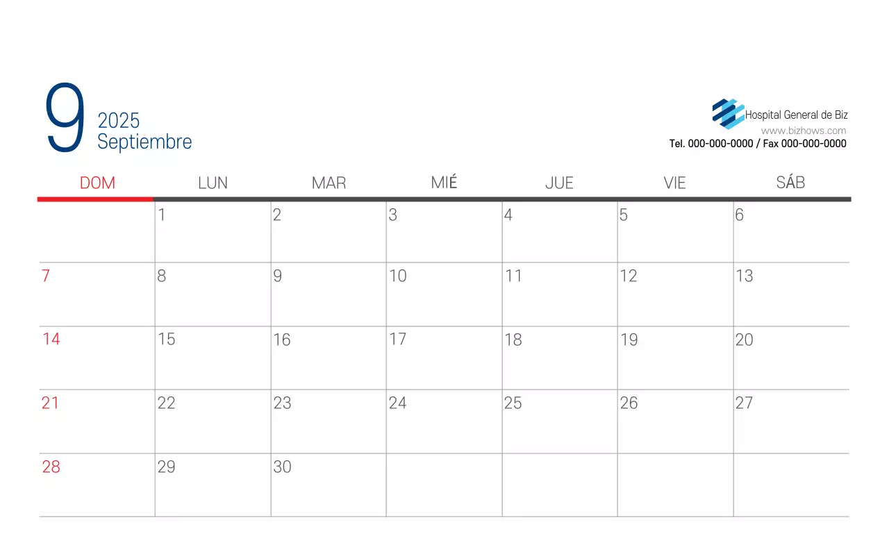 Calendario Promocional Hospital Navy White Simple