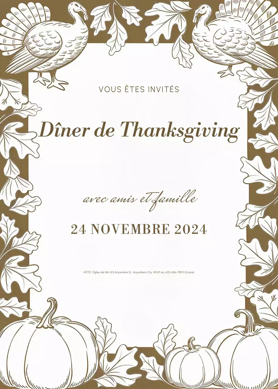 invitation traditionnelle brune pour Thanksgiving