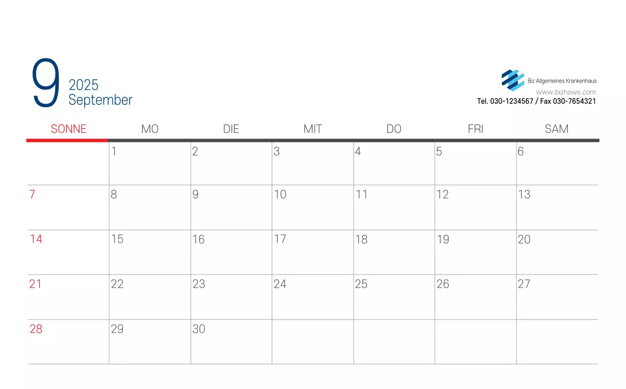 Marineblauer einfacher Krankenhaus-Werbekalender