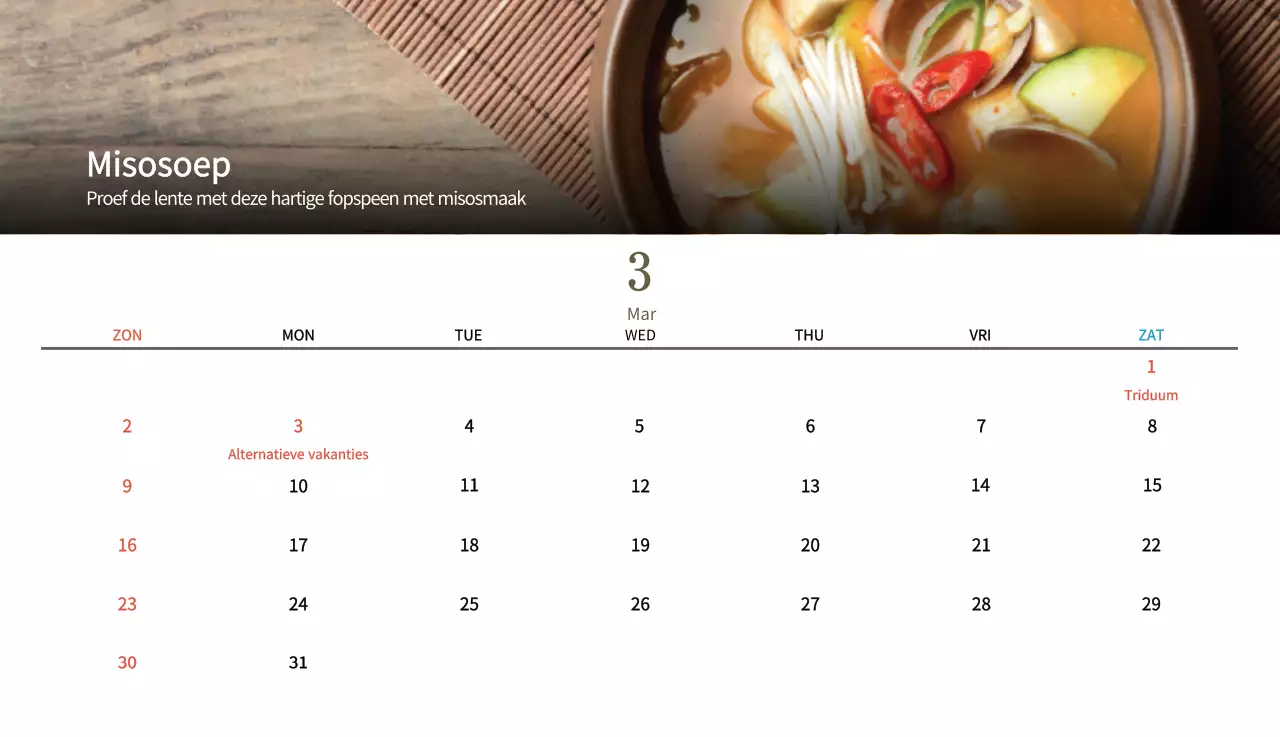 Beige Traditionele Eetkalender