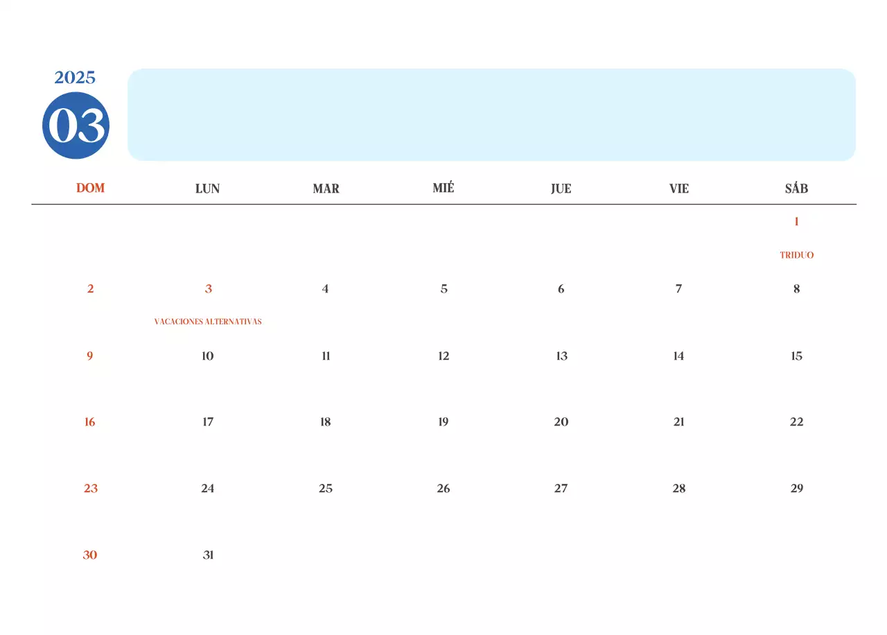 Calendario del Hospital Moderno Azul