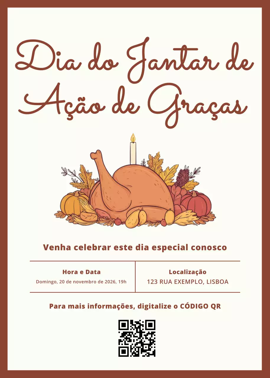 Convite clássico bege para o jantar de Ação de Graças