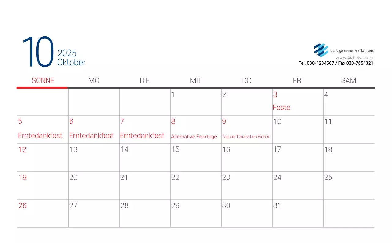 Marineblauer einfacher Krankenhaus-Werbekalender