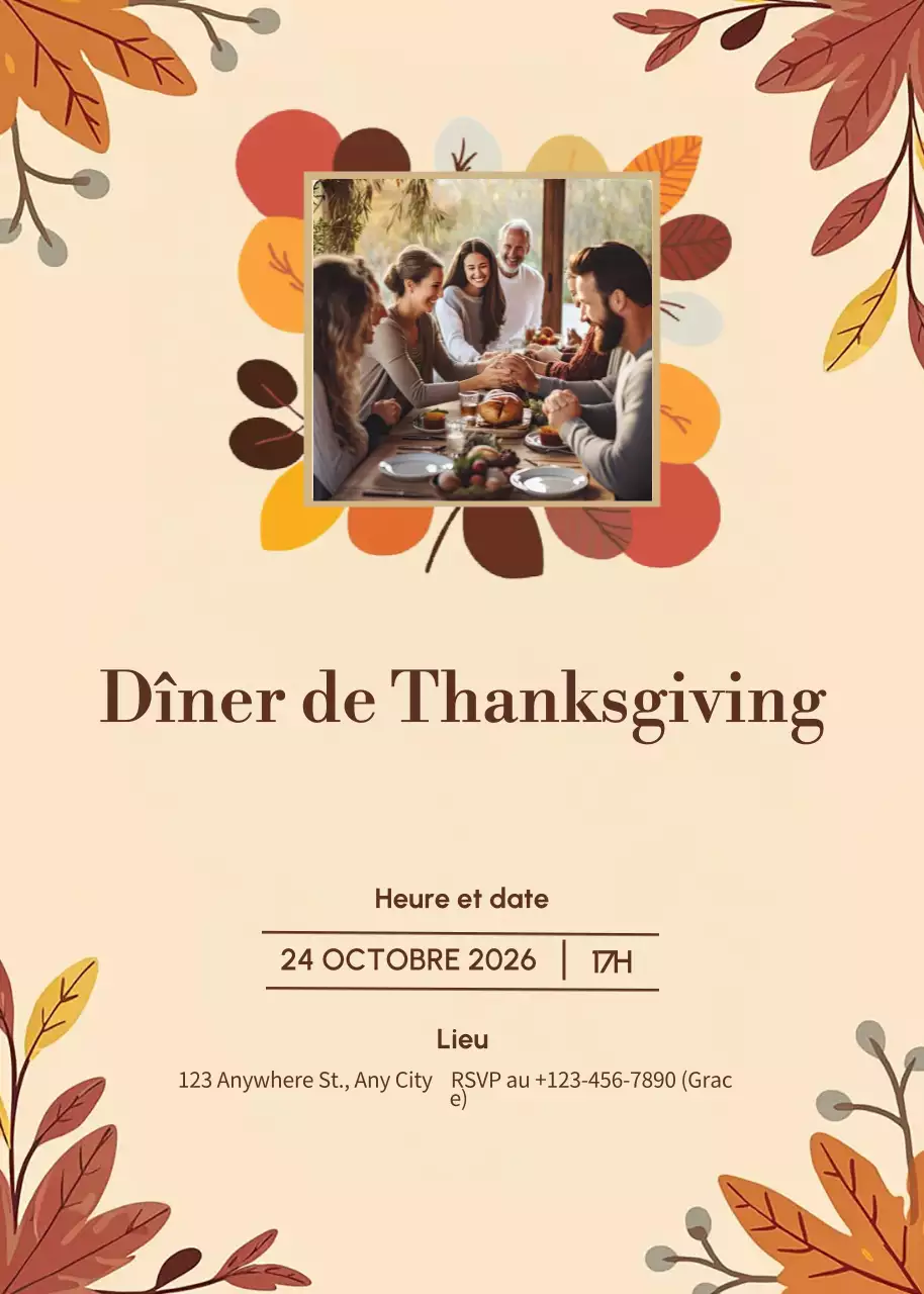 invitation beige rustique pour Thanksgiving