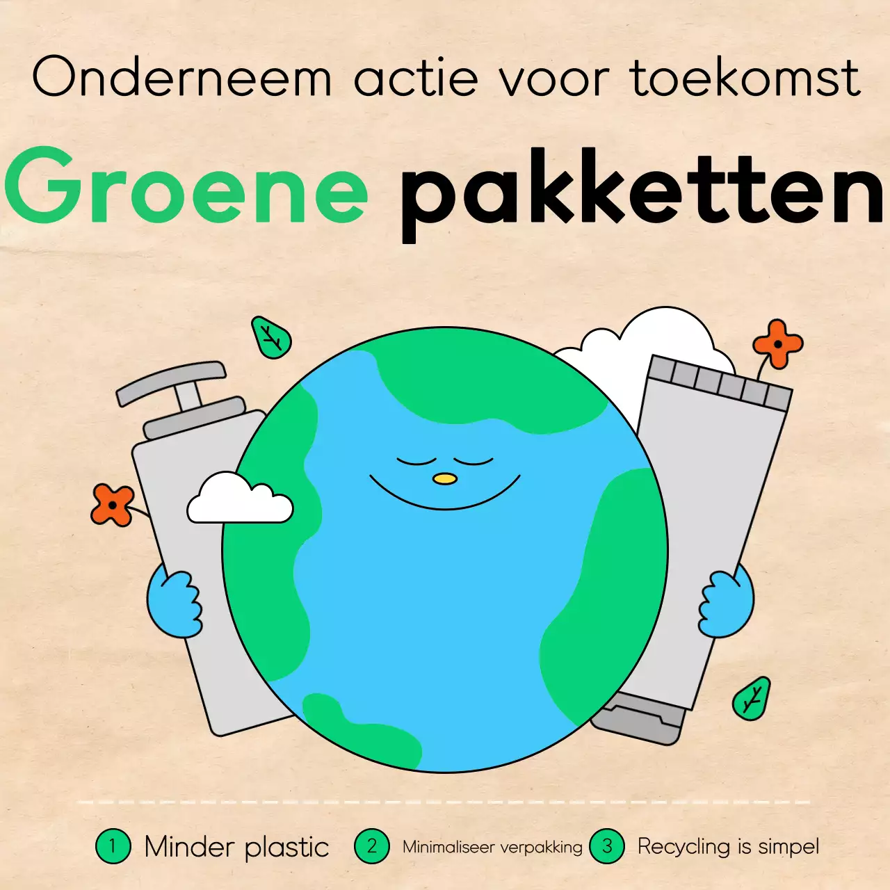 Een schoon, groen en lichtblauw milieuvriendelijk pakket promoten