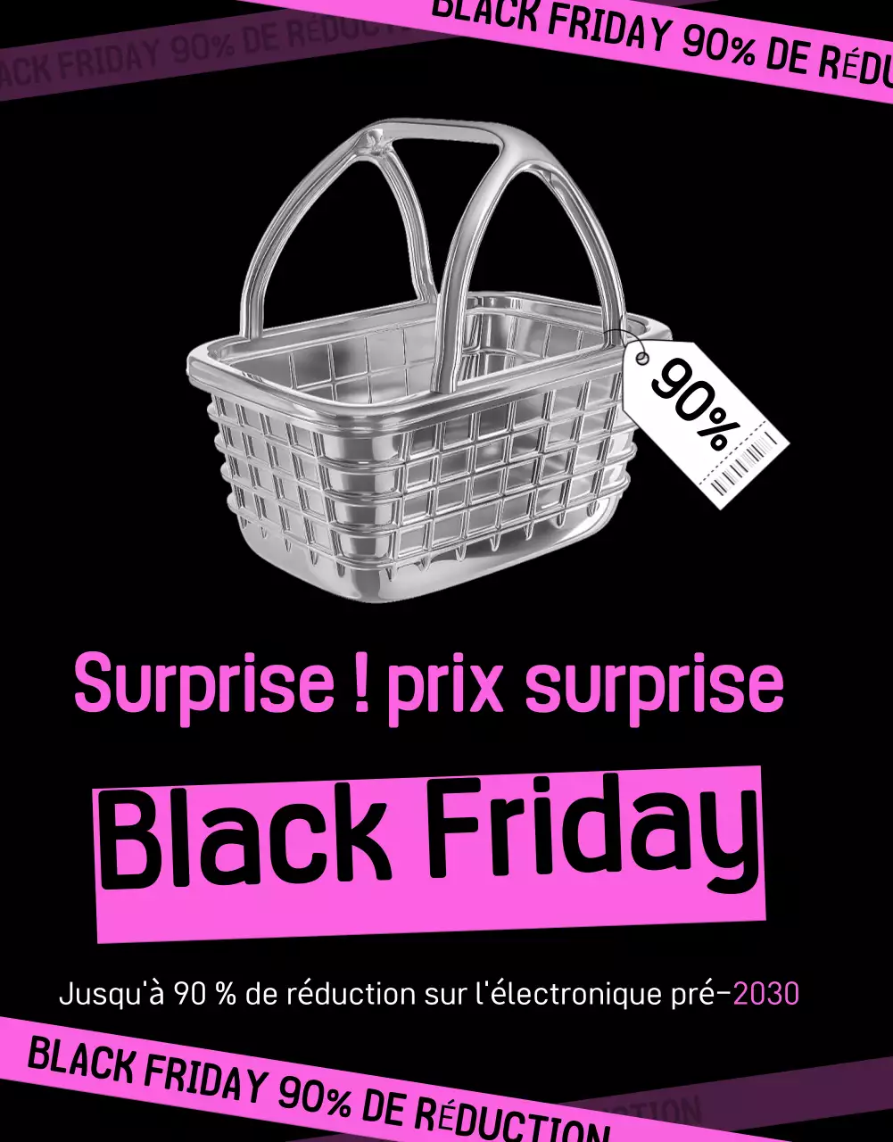 Publicité kitsch pour les soldes du vendredi noir en noir et rose vif