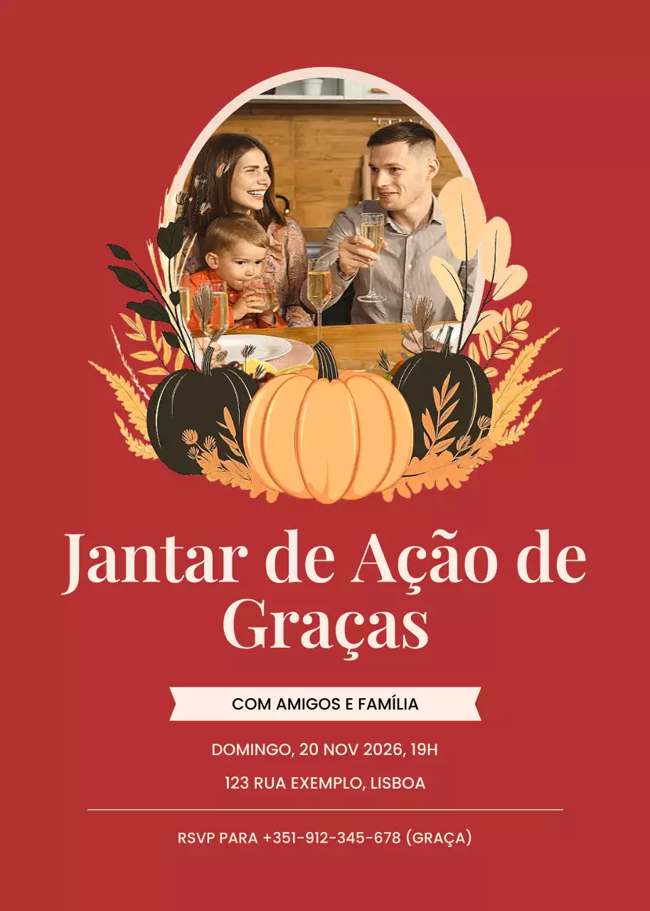convite de ação de graças clássico vermelho