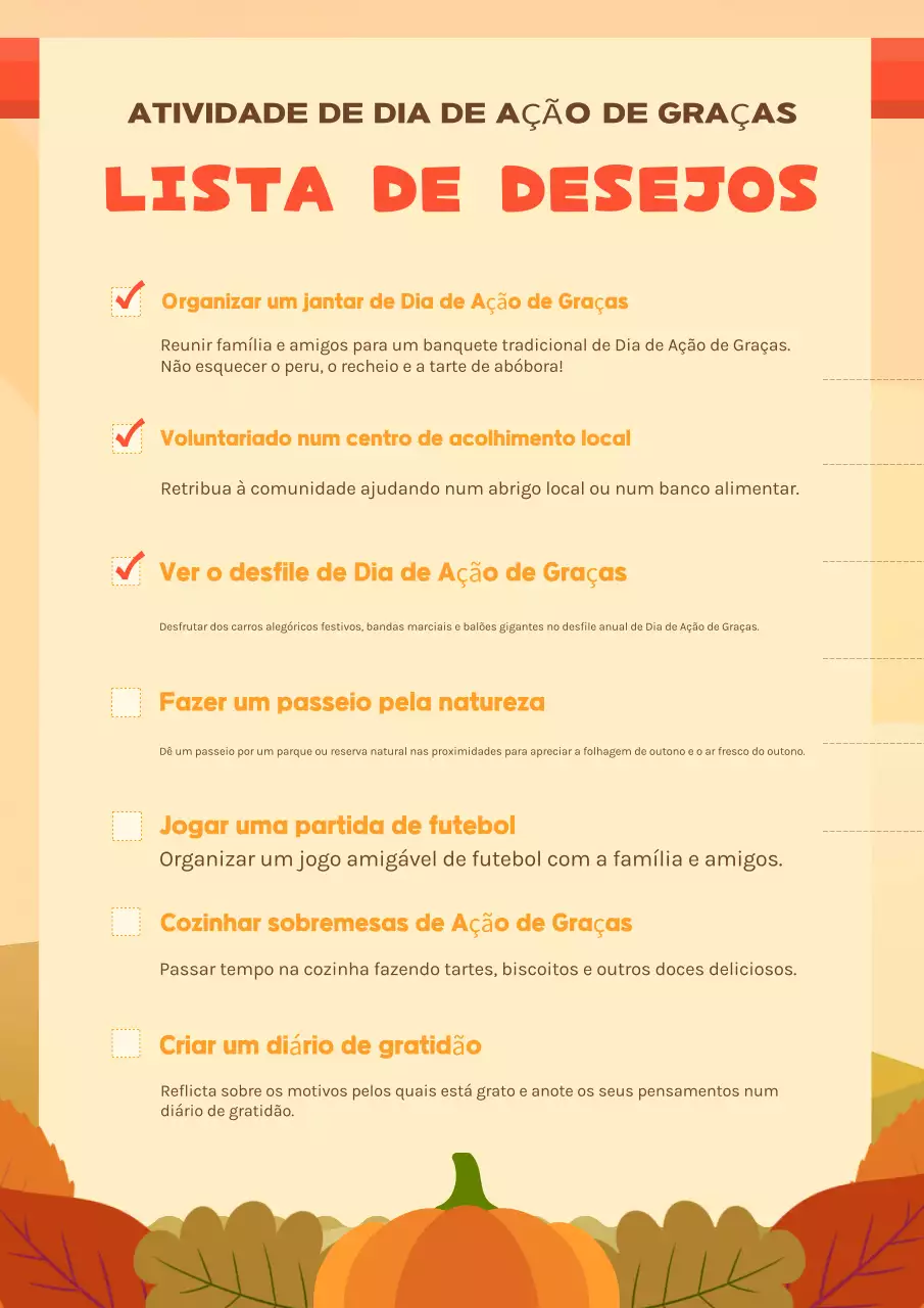 agenda de férias de outono em laranja