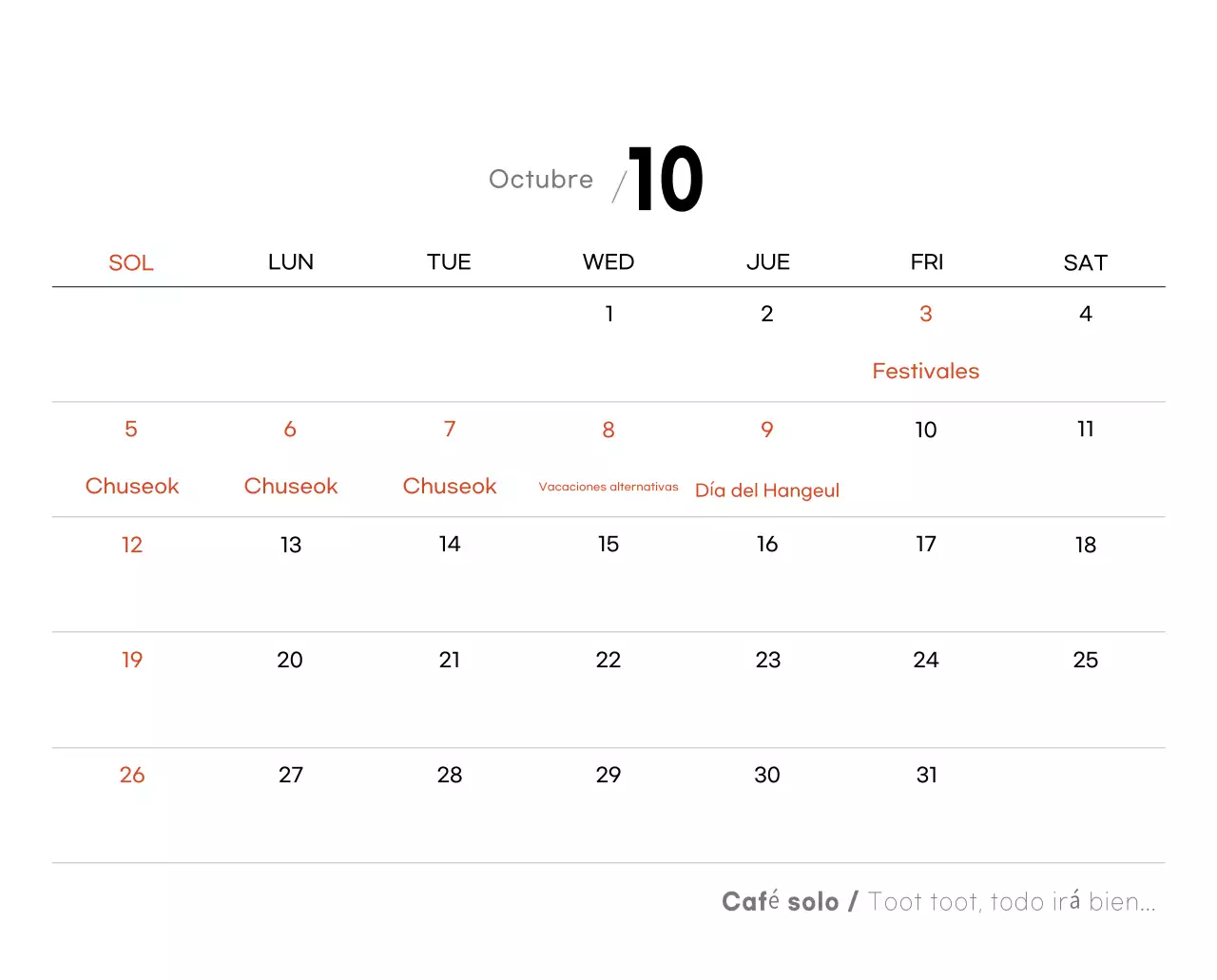 Calendario de café minimalista gris