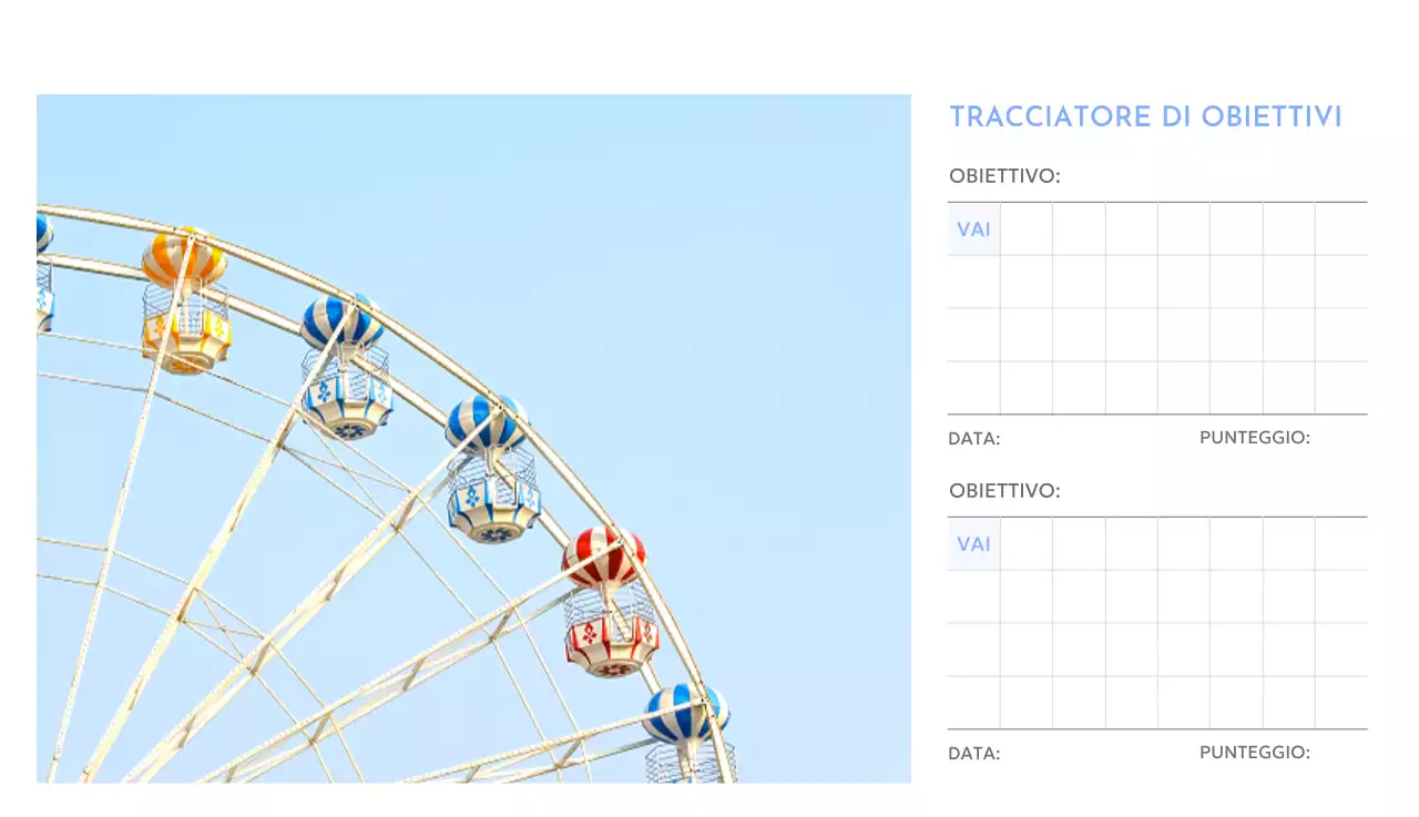 Calendario con foto tracciatore di obiettivi con un tocco di blu
