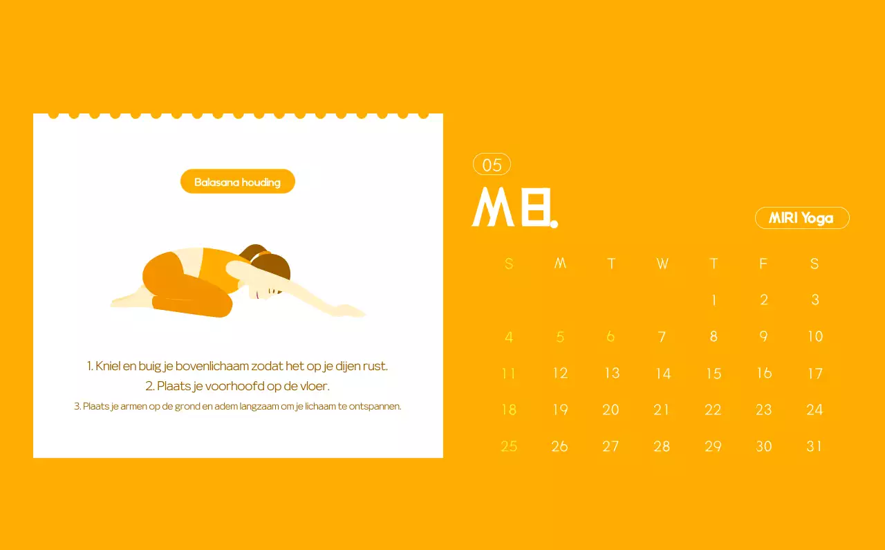 Oranje Minimalistische Yoga Promotiekalender