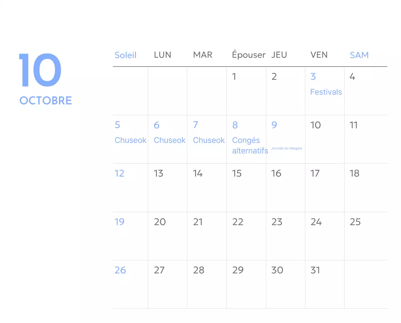 Calendrier photo de suivi des objectifs avec une touche de bleu