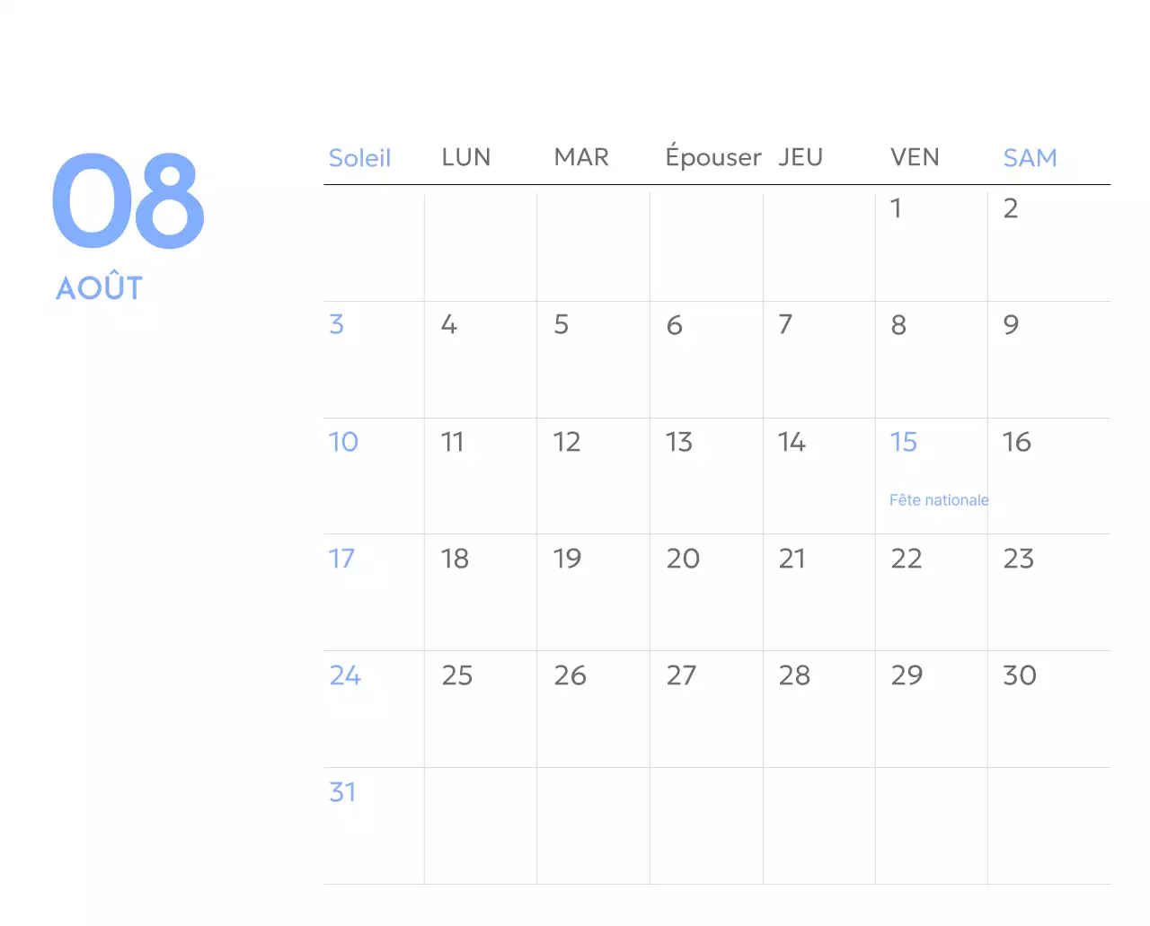 Calendrier photo de suivi des objectifs avec une touche de bleu