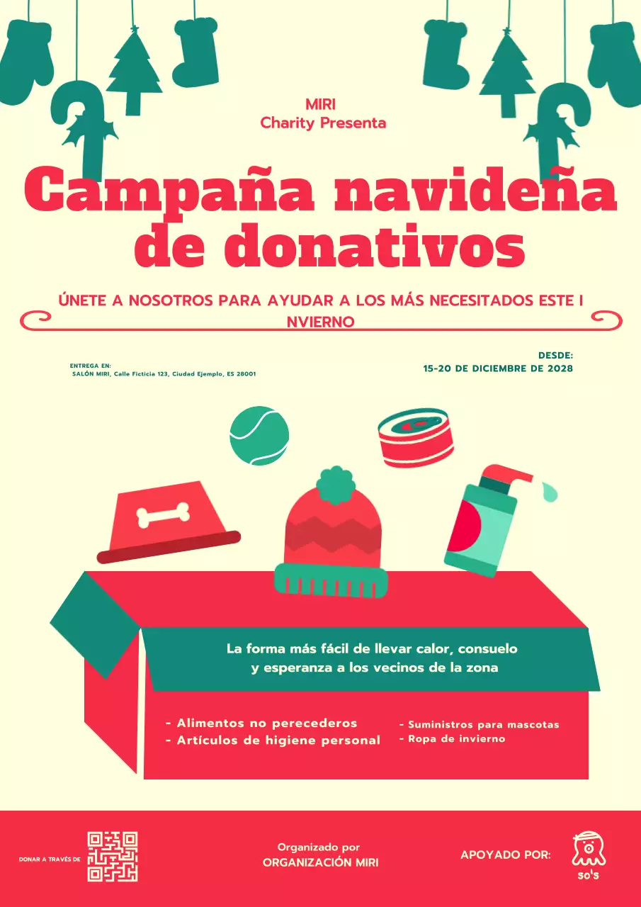 Amarillo Rojo Moderno Cartel navideño de recogida de donativos